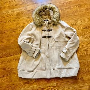 Stitch Fix wool coat 3x beige with faux fur hood